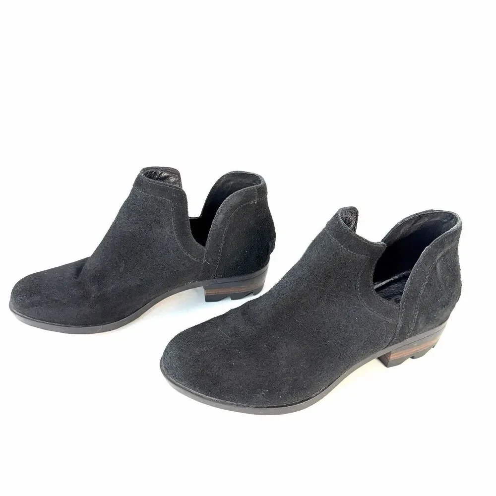 Sorel Lolla Ankle Boot Womens 8.5M Waterproof Black Suede Pull On Short Western